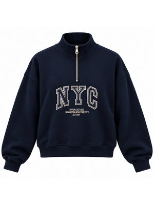 Lacivert NYC Baskılı Fermuarlı Sweat 10490-Lacivert