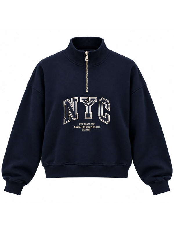 Lacivert NYC Baskılı Fermuarlı Sweat 10490-Lacivert
