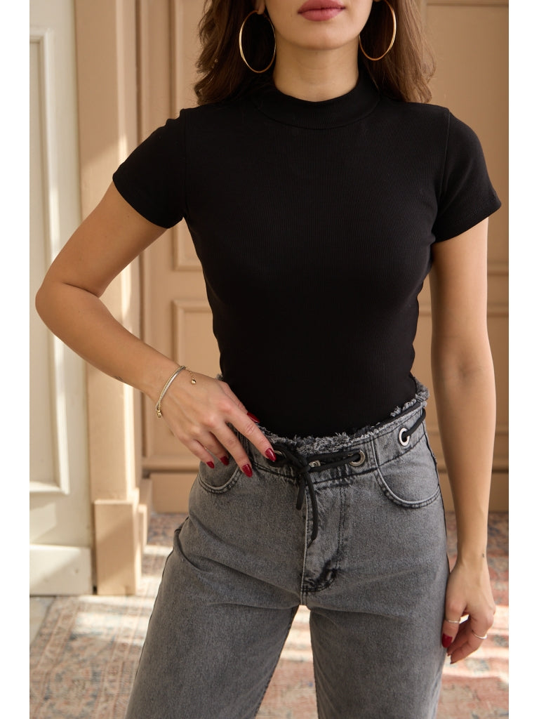 Siyah Balıkçı Yaka Body