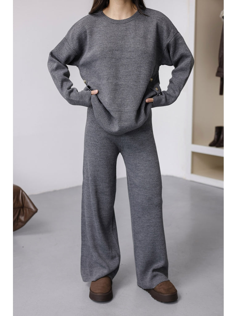 Antrasit Yanları Gold Düğmeli Triko Takım 1006-Antrasit