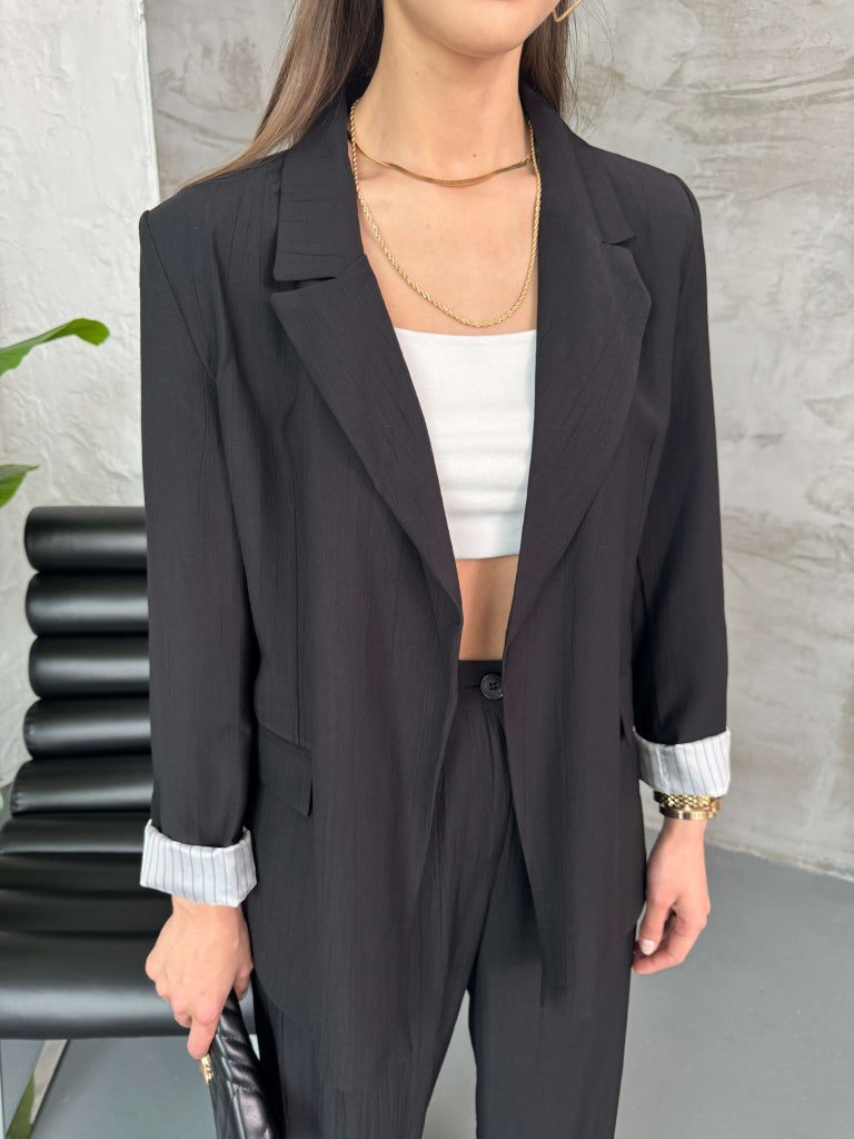 Siyah Vatkalı Blazer Ceket