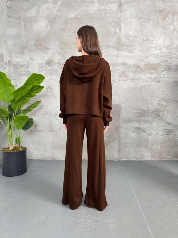 Kahverengi Kapşanlu Çift Fermuarlı Takım 0091-KAHVERENGİ