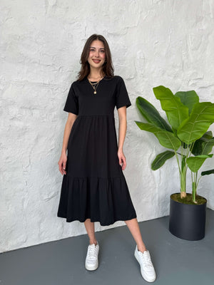 Siyah Basic Midi Elbise