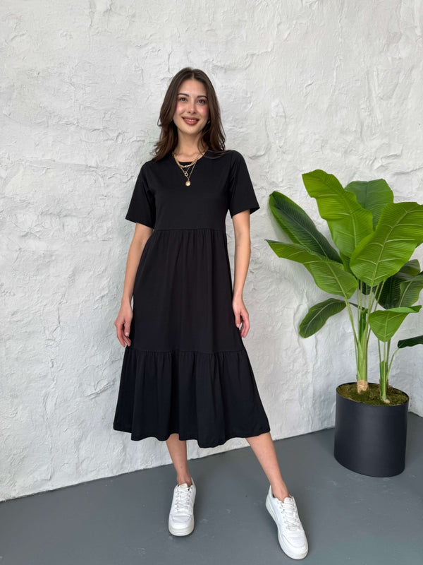 Siyah Basic Midi Elbise