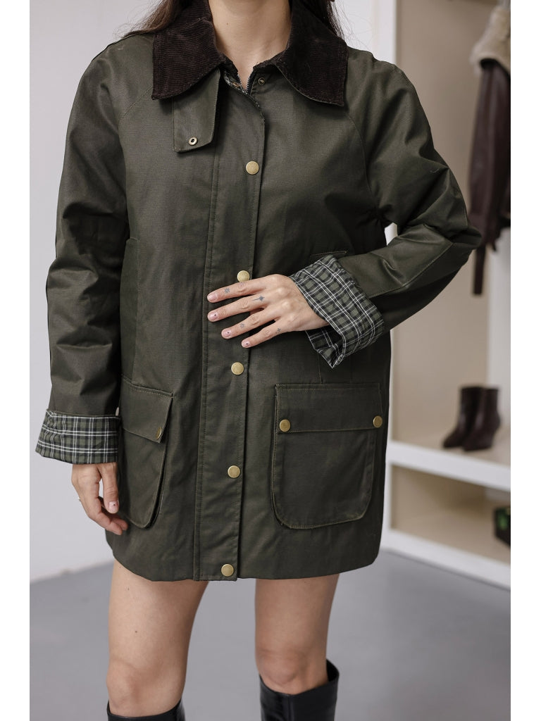 Haki Kadife Yaka ÇıtÇıtlı Ceket 0700-Haki