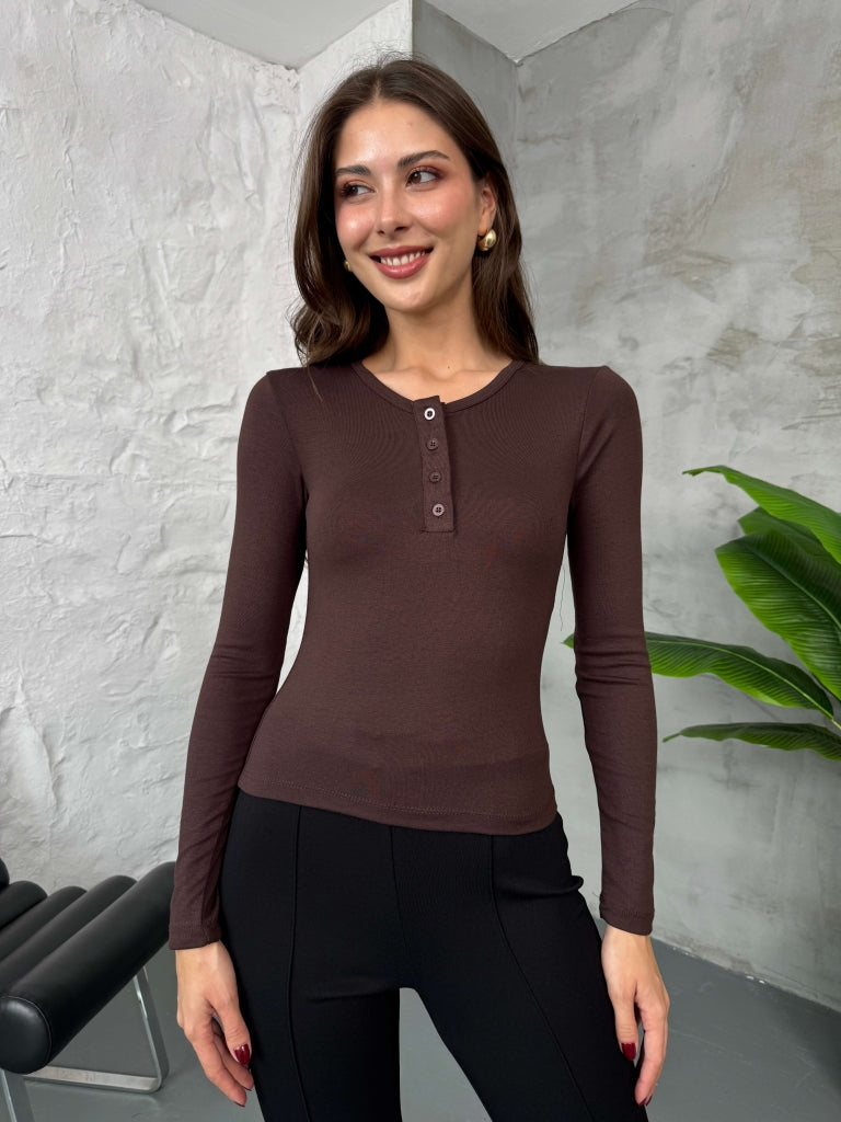 Acı Kahve Dört Düğmeli Body