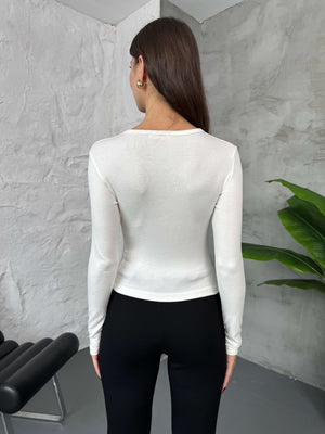 Beyaz Dört Düğmeli Body