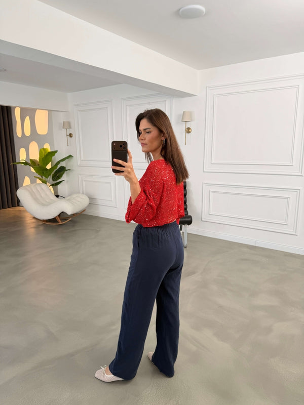Lacivert Orj Marka Tencel Pantolon 8002-Laci