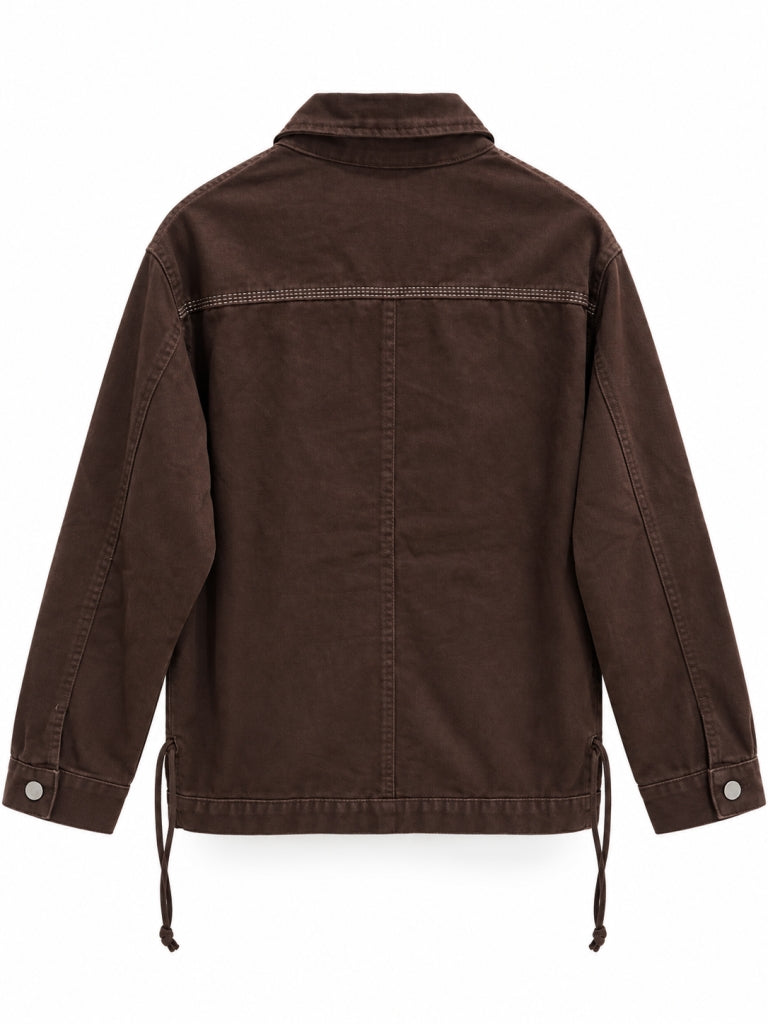 Kahverengi Deri Cepli Gabardin Ceket 7559-Kahverengi