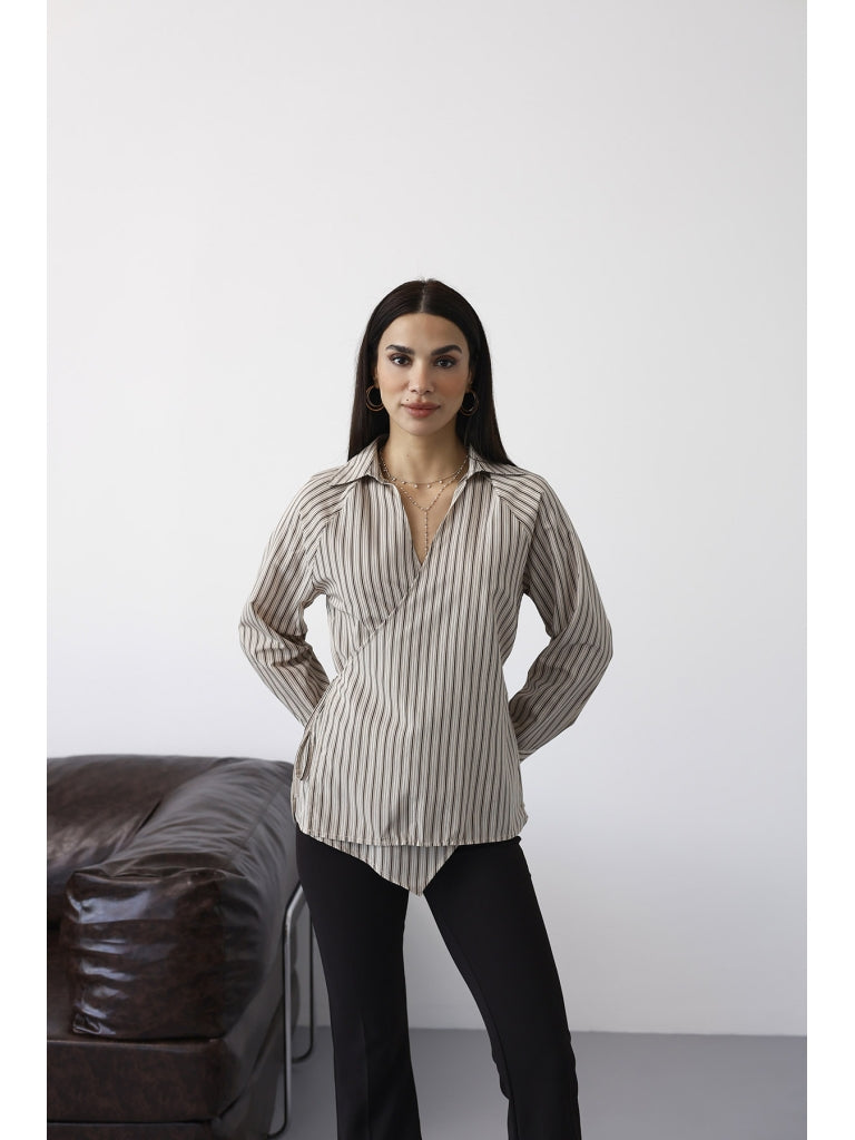 Taş Çizgili Bağlamalı Gömlek 3229-Taş