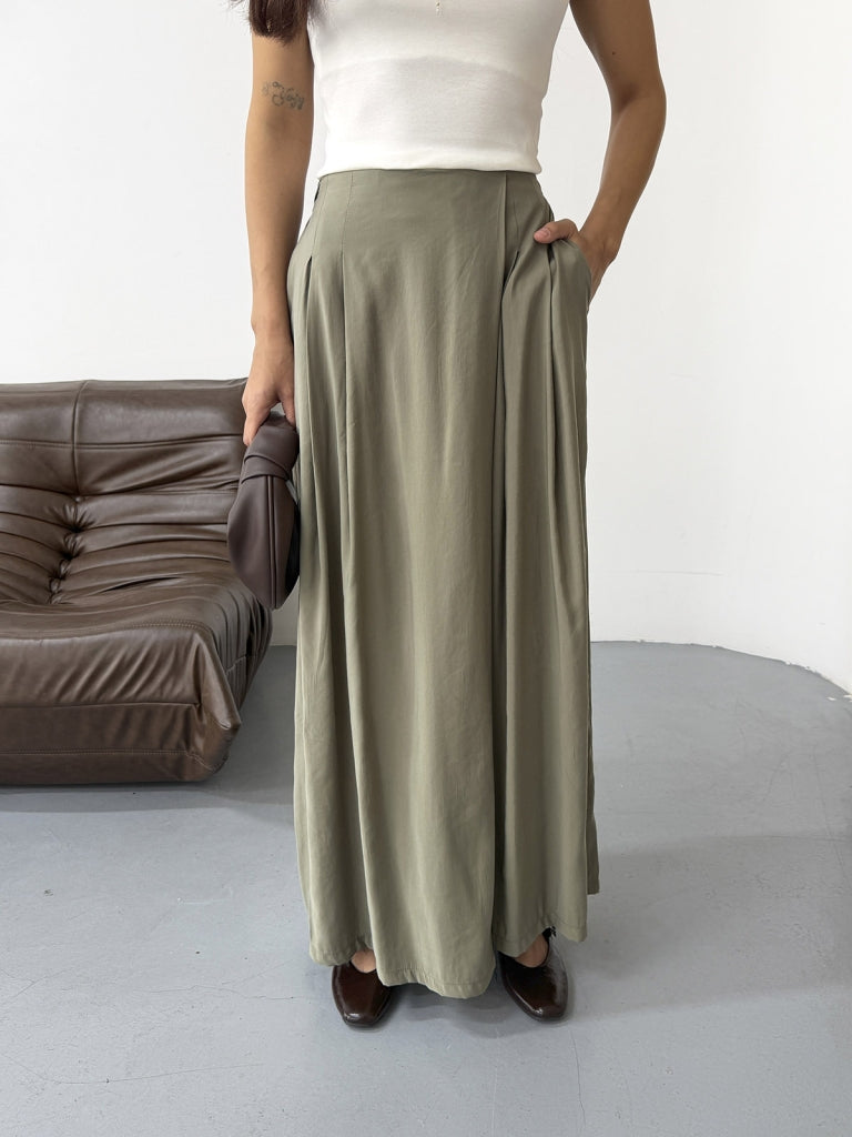 Haki Beli Pilili Tencel Pantolon 51204-Haki