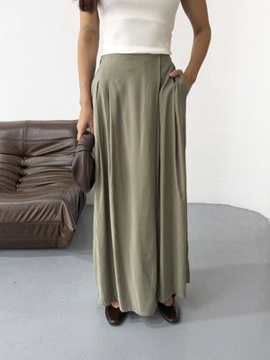 Haki Beli Pilili Tencel Pantolon 51204-Haki