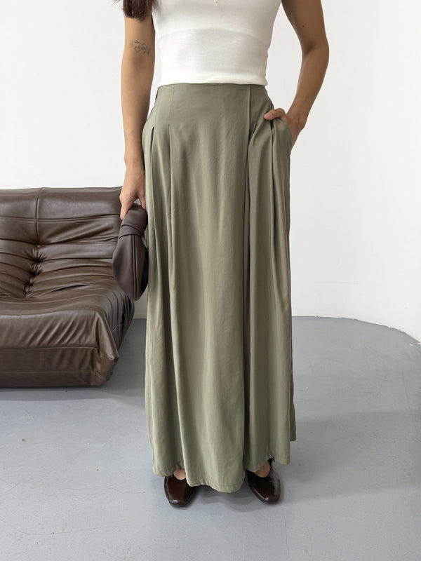 Haki Beli Pilili Tencel Pantolon 51204-Haki