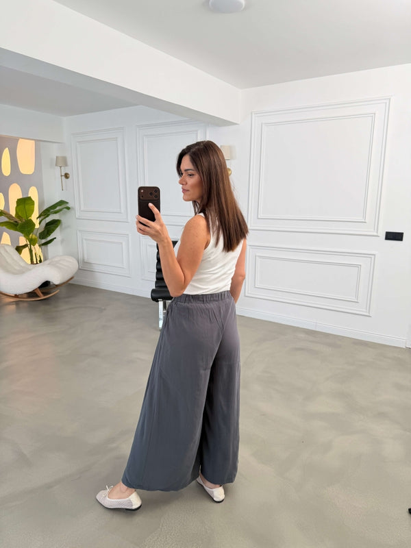 Antrasit Beli Pilili Tencel Pantolon 51204-Antrasit