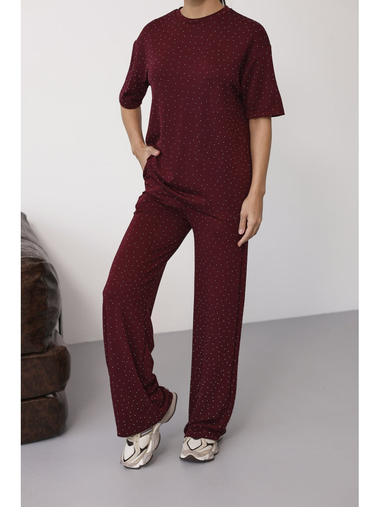 Mürdüm Taş Baskılı Takım 4250-Mürdüm