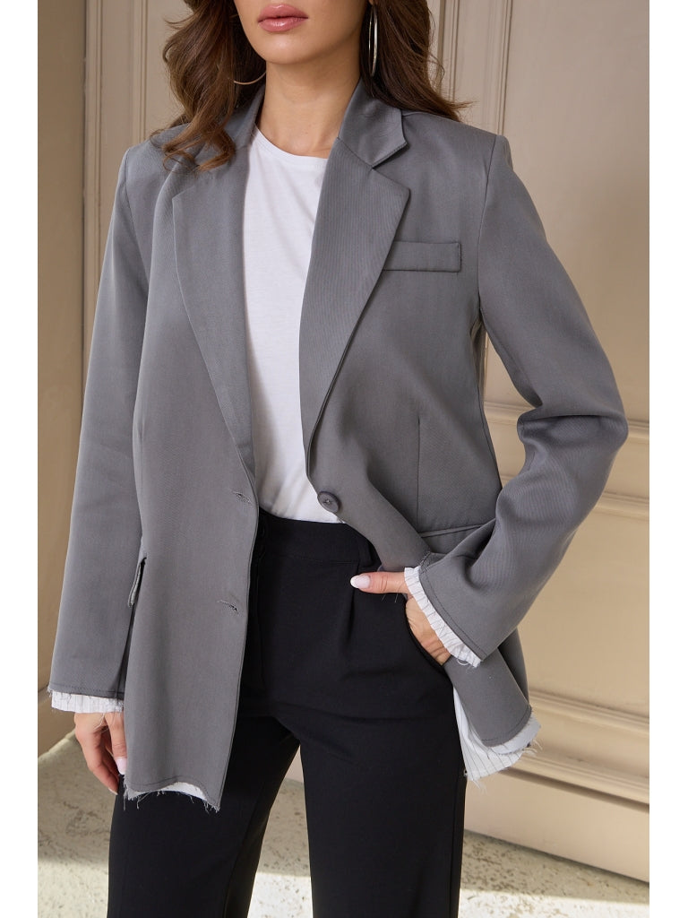Gri Premium Kumaş Astarı Çizgili Blazer Ceket