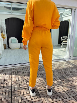 Orange Rengi Keten Pantolon