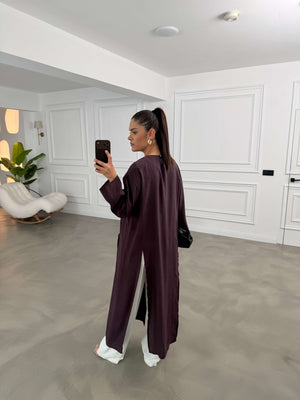 Mürdüm Yırtmaçlı Elbise Tunik 2880-Mürdüm