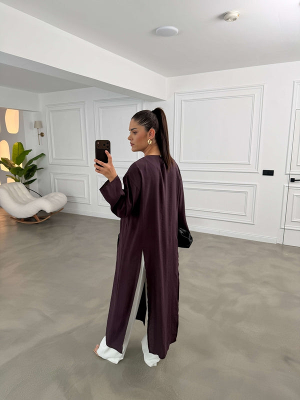 Mürdüm Yırtmaçlı Elbise Tunik 2880-Mürdüm