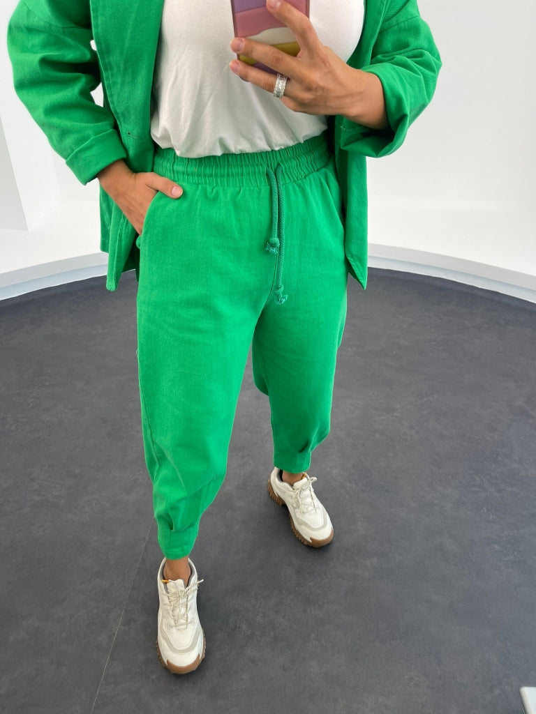 Yeşil  Gabardin Oversize Ceket Pantolon Takım 50466-Yeşil