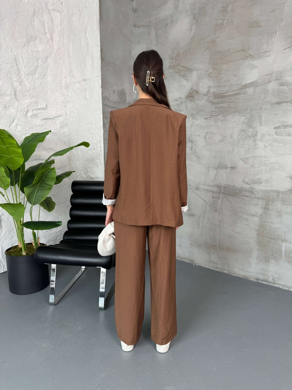 Kahve Vatkalı Blazer Ceket