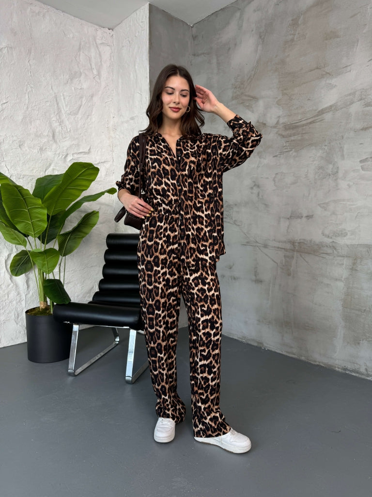 Leopar Gömlek Pantolon Takım