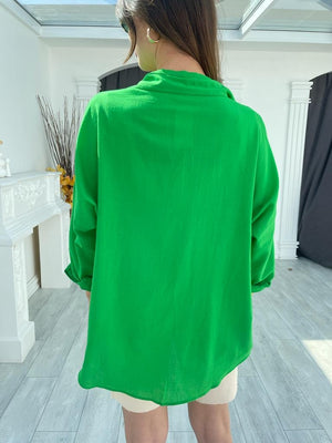 Yeşil Oversize Keten Gömlek N002-Yeşil