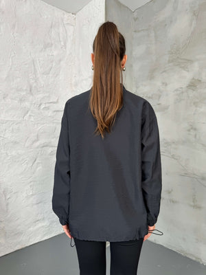 Siyah Paraşüt Kumaş Fermuarlı Sweat EY2120-Siyah