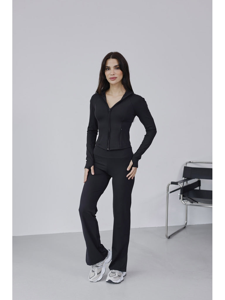 Siyah Parmak Geçirme Detaylı Tayt Takım 4063-Siyah