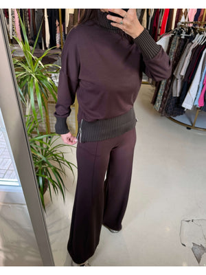 Kahverengi Ribana Detaylı Modal Takım EY4084-Kahverengi