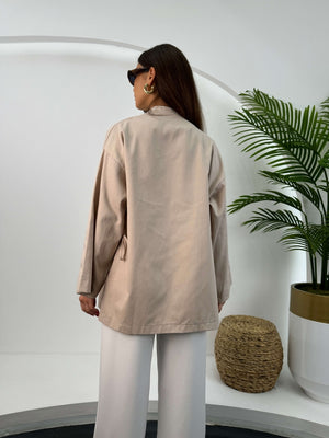 Taş Gabardin Bağlamalı Kimono Ceket