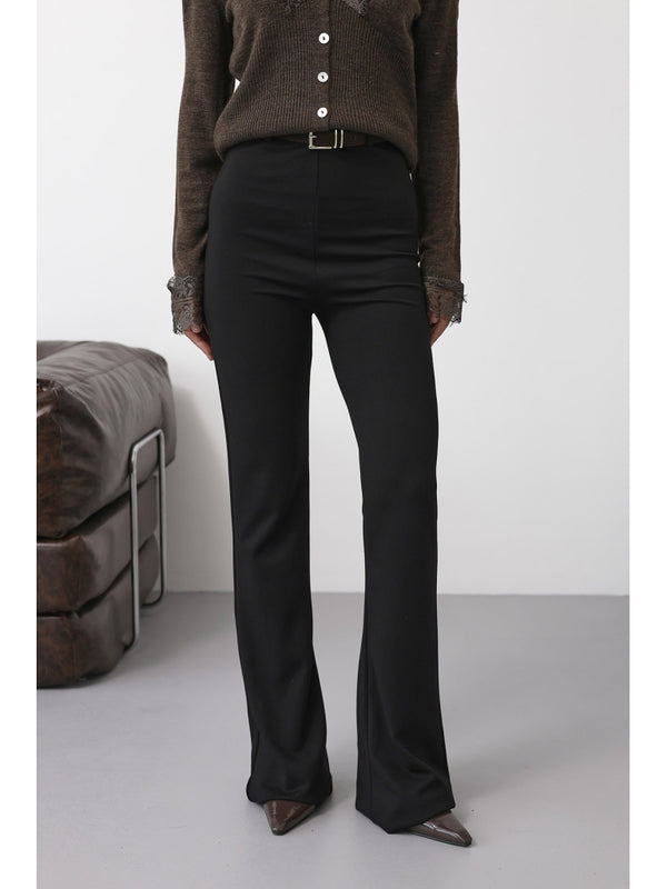 Siyah Kemerli İspanyol Pantolon 0099-Siyah