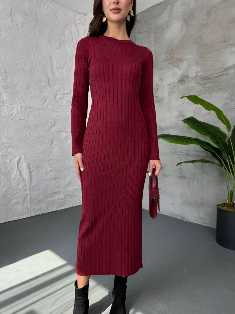 Bordo Massi Model Merserize Triko Elbise