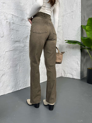 Haki Straight Kesik Paça Jean 21145-Haki