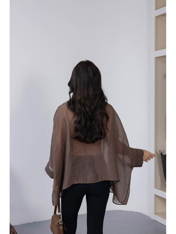 Kahve Tencel Pelerin Bluz 5026-KAHVE