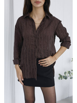 Kahverengi Sim Detaylı Transparan Gömlek 3225-Kahverengi