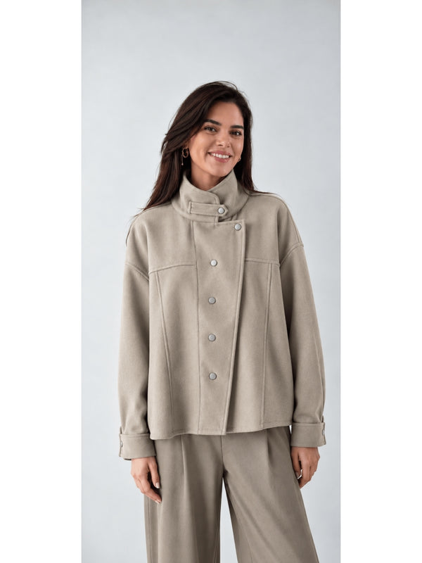 Bej Çıtçıtlı Kaşe Gömlek 005172-Bej