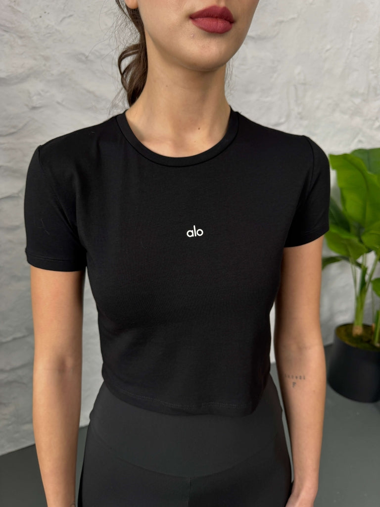 Siyah Orj Marka Crop Tshirt