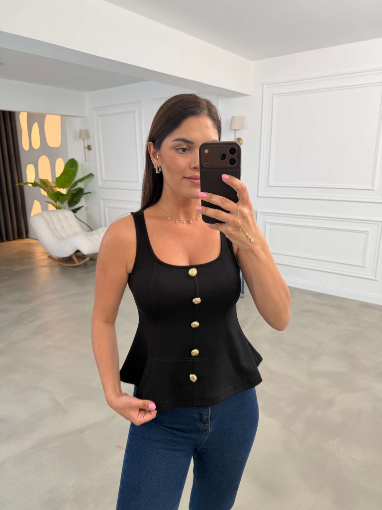 Siyah Gold Düğmeli Bluz 4263-Siyah