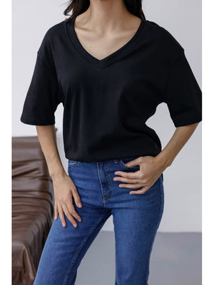 Siyah Orj Marka V Yaka Tshirt 6598-Siyah