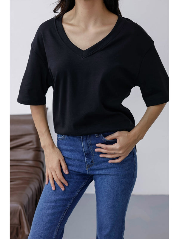 Siyah Orj Marka V Yaka Tshirt 6598-Siyah