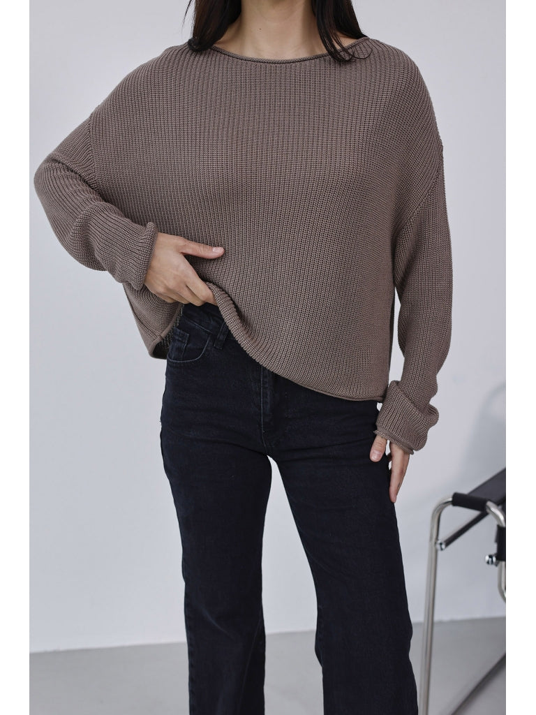 Dilvin Vizon Kayık Yaka Merserize Kazak 10804-Vizon