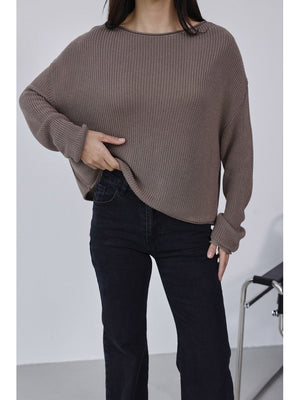 Dilvin Vizon Kayık Yaka Merserize Kazak 10804-Vizon