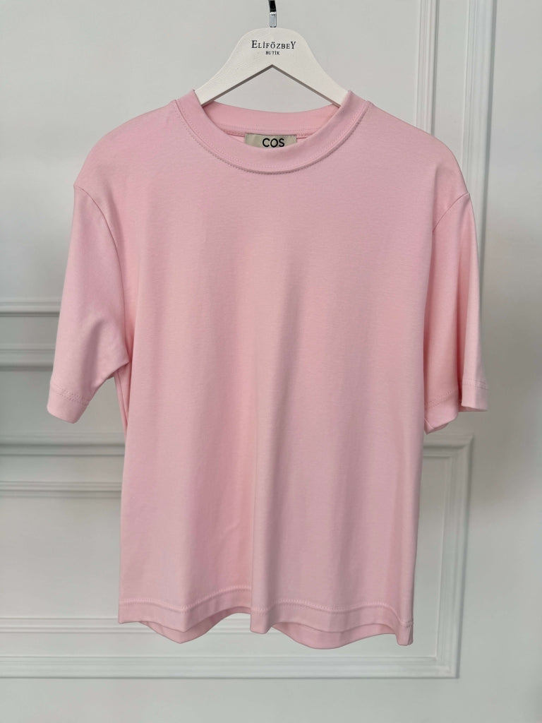 Pembe Bisiklet Yaka Basıc Tshirt 6597-Pembe
