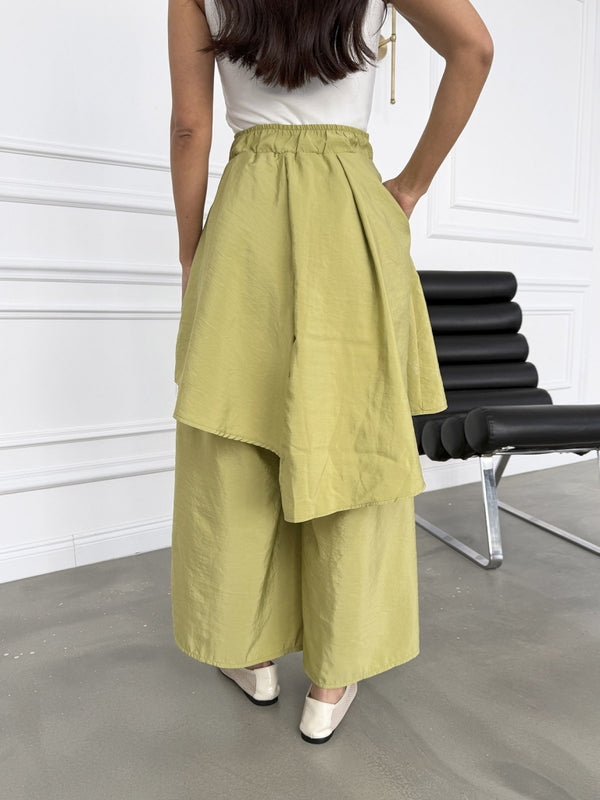 Olive Bel Bağlamalı Etek Pantolon 0020-Olive