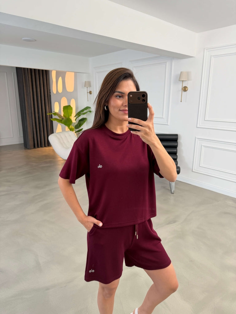 Bordo Orj Marka Şortlu Modal Takım 1024-Bordo