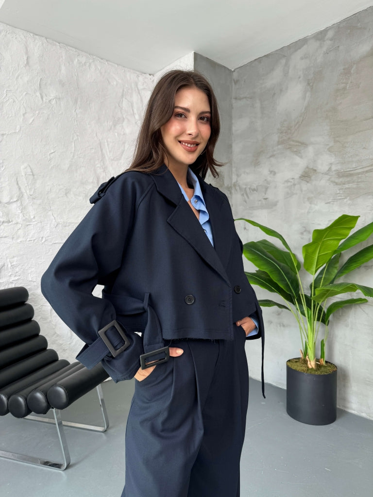 Lacivert Reglan Kısa Trenç