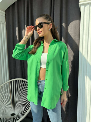 Yeşil Oversize Poplin Gömlek