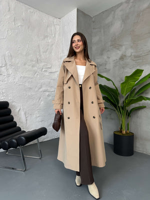Camel Kuşaklı Maxi Trenç