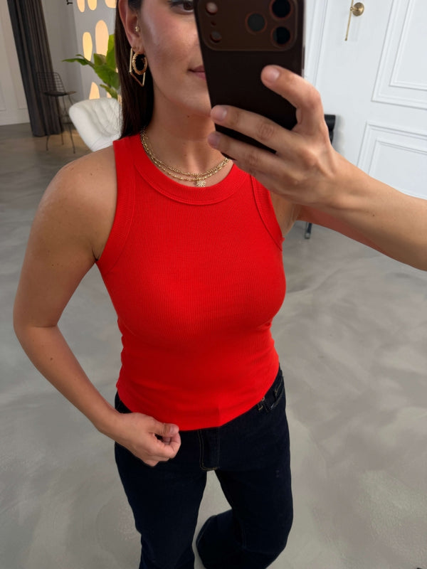 Kırmızı Halter Yaka Fitilli Body 23067-Kırmızı
